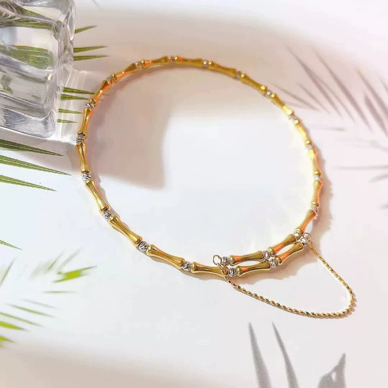 Эластичный браслет из золота 18 карат с бамбуком Au750, золотой браслет с поднимающейся диско-бусиной, регулируемый браслет с эффектом памяти