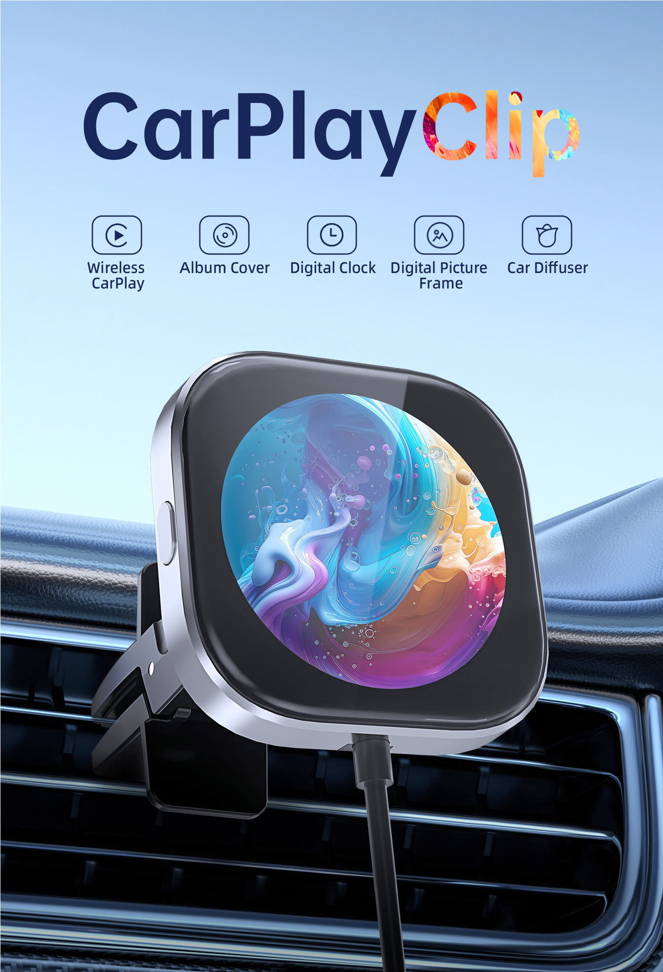 New Model with Screen, Wired to Wireless Carplay Portable Adapter for Apple Screen Projection