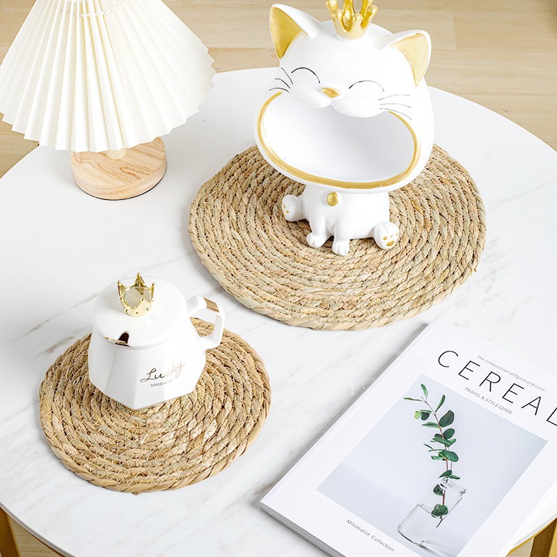 Estera de mesa de comedor de paja PU, antiquemaduras, antideslizante, occidental, restaurante