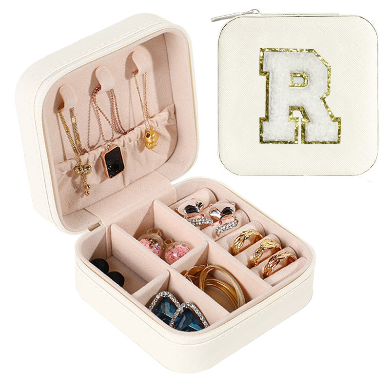 Cross-border de cuero Stud pendientes de gran capacidad de la joyería de la caja de la joyería del anillo caja de almacenamiento portátil