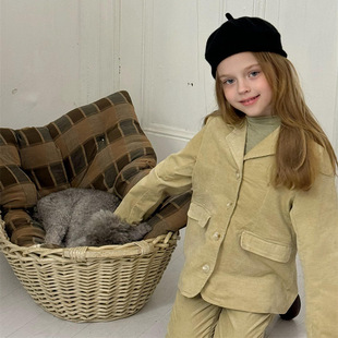 Orange Music 2024 Autumn New Korean Girls' Corduroy Suit Jacket Pants suit