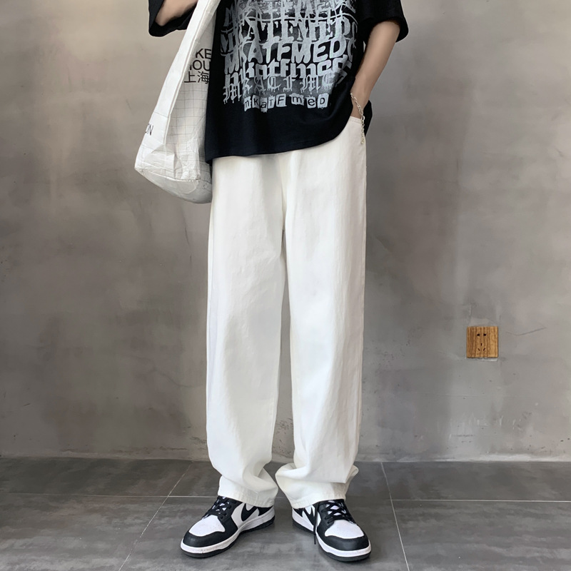 White Jeans Men's Winter Thickened Korean-style Loose Wide-leg Ankle-length Pants ins Trendy Falling All-match Dad Pants White Jeans Men's Winter Thickened Korean-style Loose Wide-leg Ankle-length Pants ins Trendy Falling All-match Dad Pants