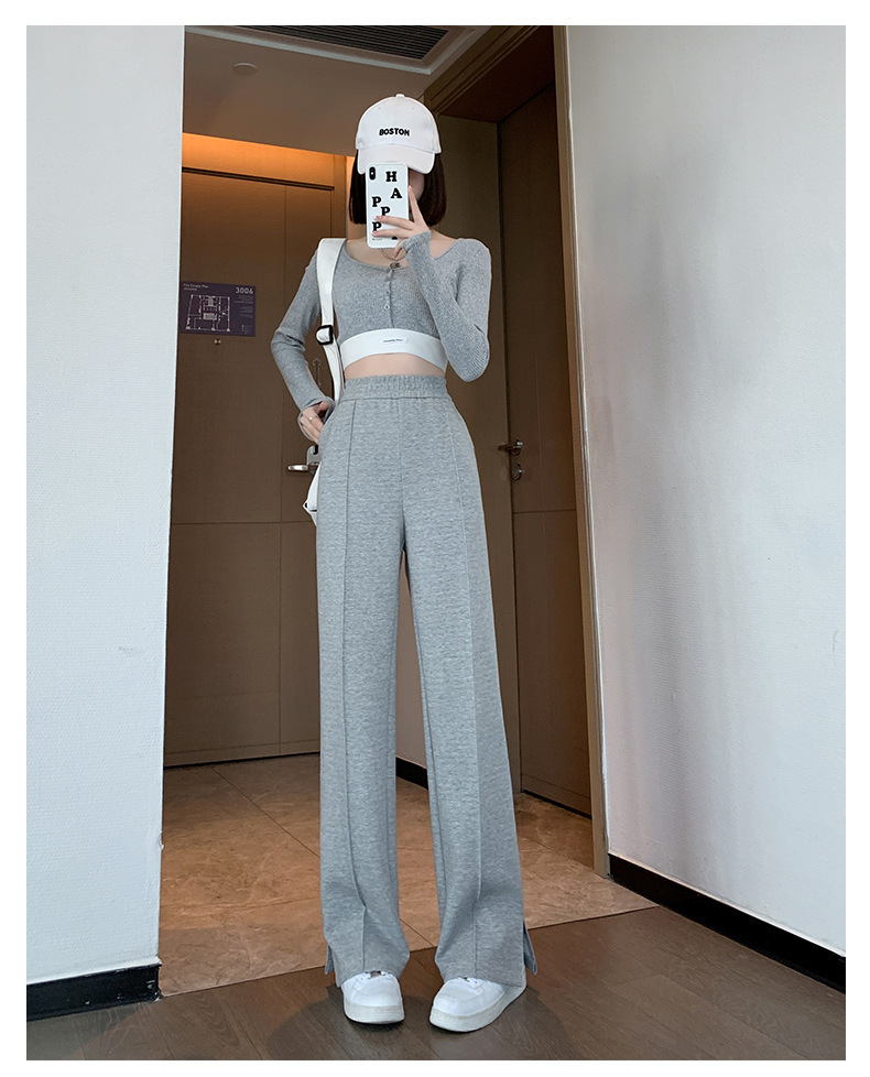 Slit narrow air cotton wide-leg pants for women, 2023 new high-waisted drape floor-length pants, slimming straight casual pants pic 20