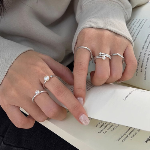 Korean style simple pearl ring for women minimalist style fashion personality niche design versatile high-end open index finger ring