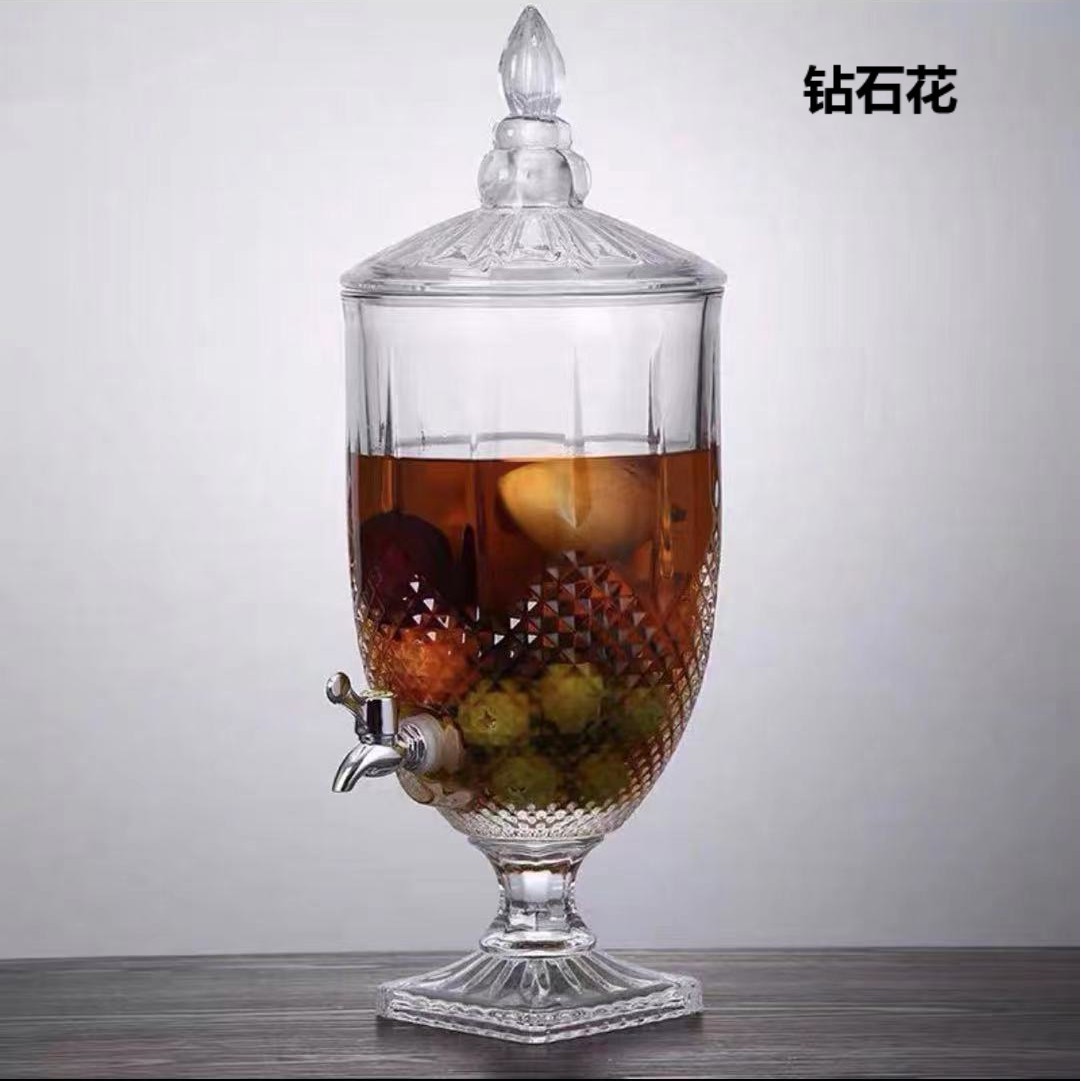 Jarra de jugo con relieve de estilo europeo, con boquilla y tapa, cristal grueso, gran capacidad, jarra de agua fría de alta gama