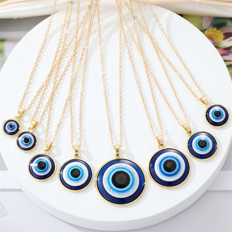 Europäischer Grenz Überschreiten Der Schmuck Retro Einfache Mehrgroße Teufels Augen Halskette Runde Blaue Augen Schlüsselbein Kette Weiblich display picture 9