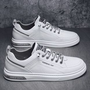 Men's Shoes Spring and Autumn 2025 New Casual Leather Shoes Men's White Flat Shoes Teenagers Versatile Summer Sports White Shoes