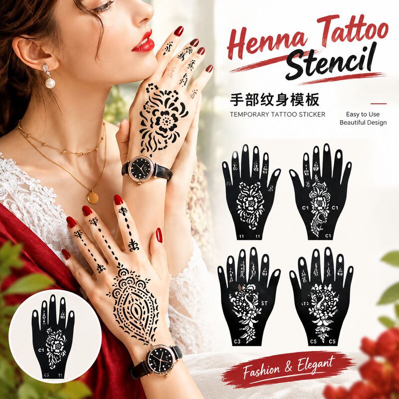 Temporary Hand-Painted Tattoo Template Inkjet Tool Indian Henna Cut Out Tattoo Juice Herbal Semi-Permanent Tattoo Temporary Hand-Painted Tattoo Template Inkjet Tool Indian Henna Cut Out Tattoo Juice Herbal Semi-Permanent Tattoo