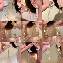 925银针高级感爪锆流苏耳环女轻奢小众气质长款耳钉圆脸显瘦耳饰