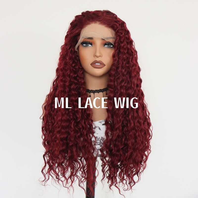 Foreign Trade Export Amazon Front Lace Wig African Small Curly Wine Red Wig Headgear in Stock
