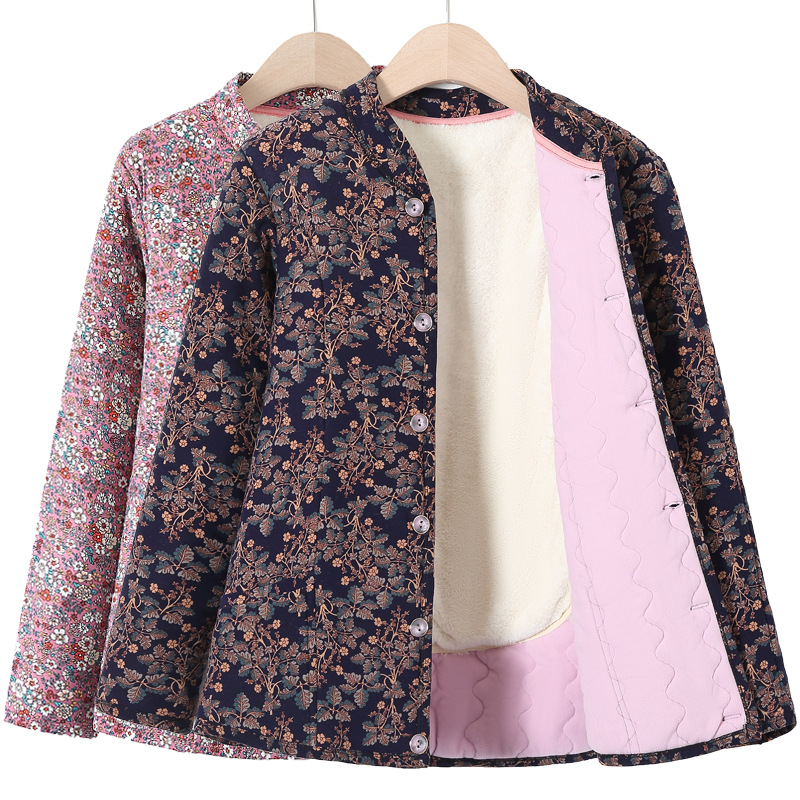 妈妈冬装小棉袄中老年人冬季保暖棉衣加绒加厚外套老太太家居内胆