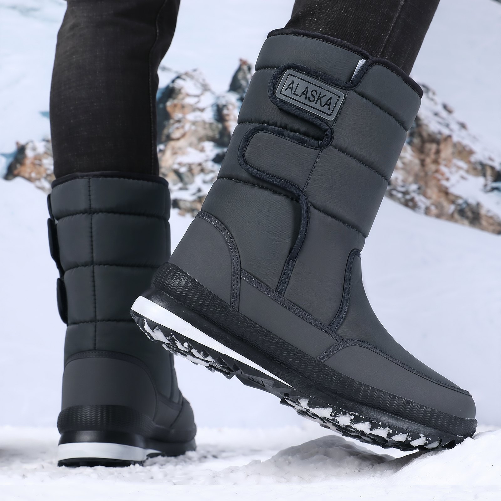 Men's cotton shoes for winter, warm, fleece-lined, thickened, high-top cotton boots, outdoor cold-proof, thick-soled, comfortable, deep-cut snow boots