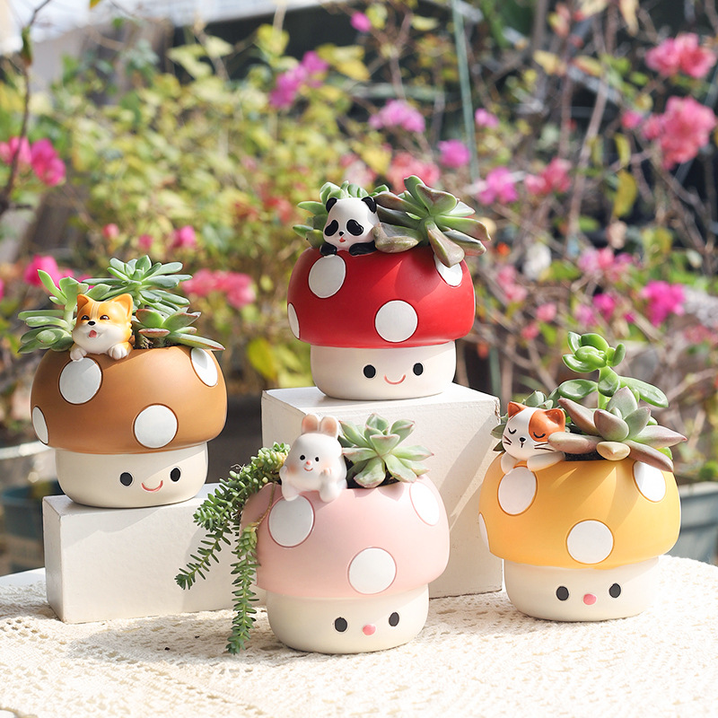 hongos interesantes jardinería creativa contenedor de maceta de resina estación de escritorio maceta de flores de carne pequeña maceta al por mayor