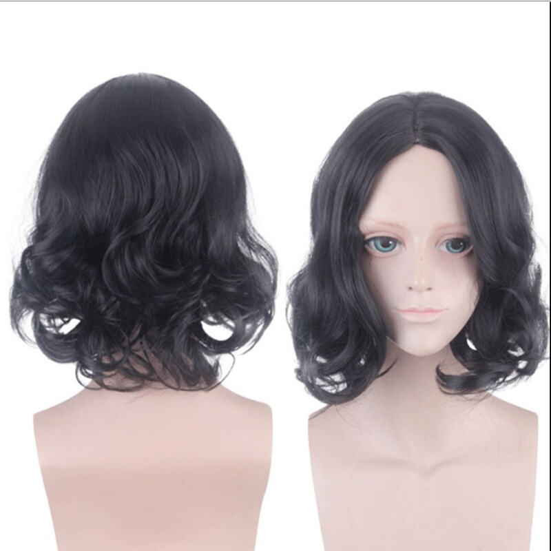 Harry Potter Severus Snape Black Medium-Parted Short Curly Hair Professor Snape Anime Cosplay Wig Rose Net