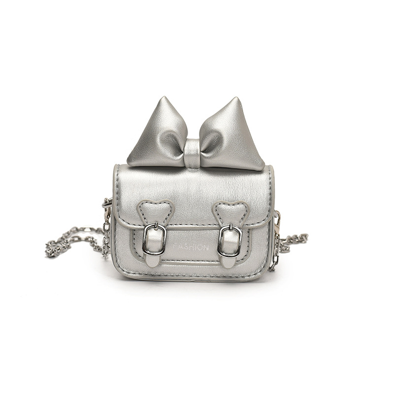 Versión coreana del bolso de hombro para niña con fragancia pequeña, bolso de mensajero para bebé con lazo lindo, bolso para niños con mini cadena de color sólido