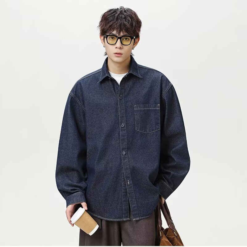 Turn-Down Collar Denim Shirt for Men 2025 New Spring and Autumn Washed Loose Jacket Trendy Versatile Casual Shirt Turn-Down Collar Denim Shirt for Men 2025 New Spring and Autumn Washed Loose Jacket Trendy Versatile Casual Shirt