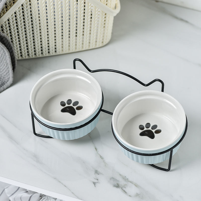 Cerámica doble cuenco cuello para perro y gato cuenco para mascotas cuenco para perros cuenco para perros cuenco para gatos cuenco alimentador para mascotas