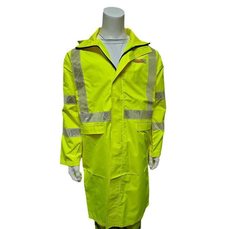 Customized Long Waterproof Reflective Raincoat with Polyester Taffeta Lining and a Hood That Can Be Hidden