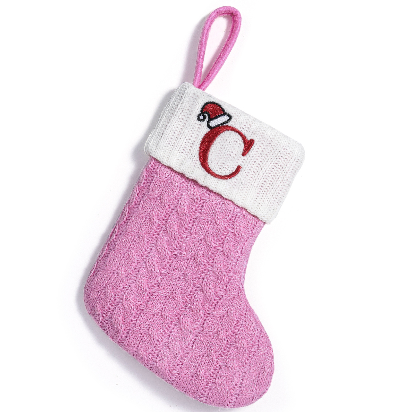 Decoración de Navidad transfronteriza de punto rosa calcetines de Navidad letras creativas bordadas ventanas colgantes de regalo de árbol de Navidad