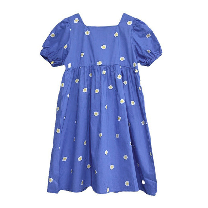 Niñas vestido de verano nuevo vestido de los niños puro algodón estilo occidental burbuja manga princesa vestido niña falda floral