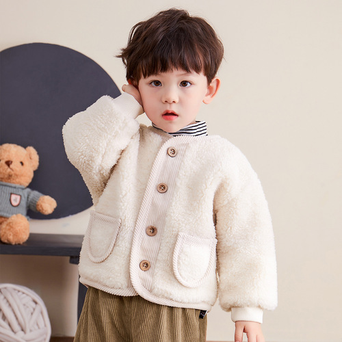 Baby Spring and Autumn New Baby Wheat Fleece Thicker Top Fall Boys Children Stylish Outerwear Clothing Girls