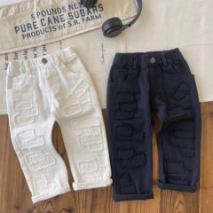 【現品】日系子供中古DDパッチジーンズゆるいストレートパンツ