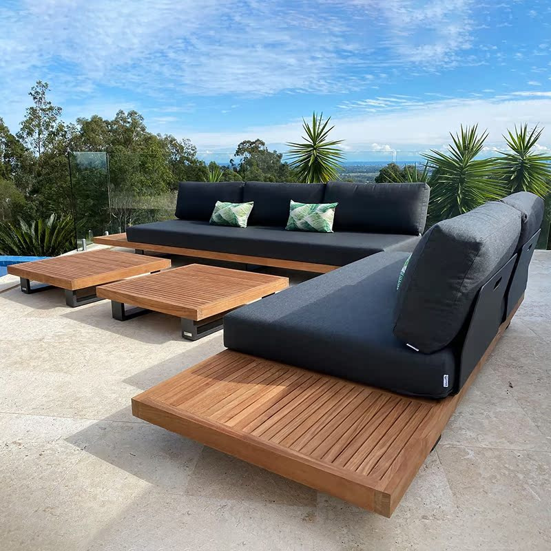 Sofá al aire libre patio jardín de madera maciza combinación de ocio al aire libre balcón impermeable muebles de teca caña