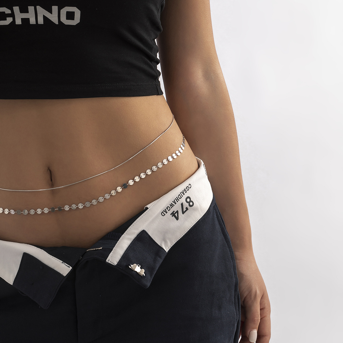 Fashion Ornament Double-Layer Snake Bone Sweet Sequined Copper Waist Chain