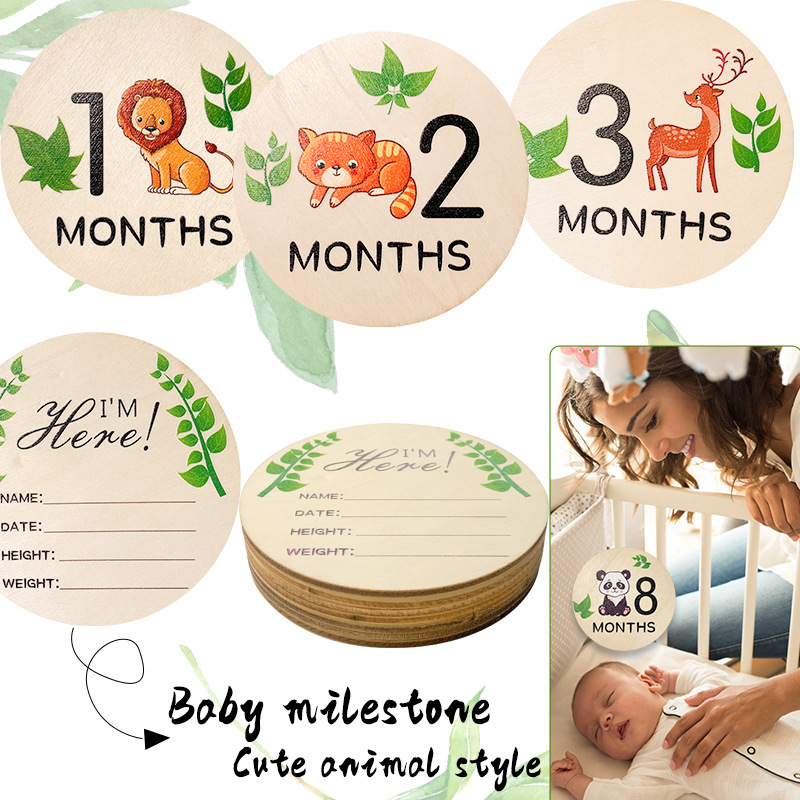 Wooden newborn monthly card diy wooden card baby commemorative card children milestone photo cross-border printing wafer