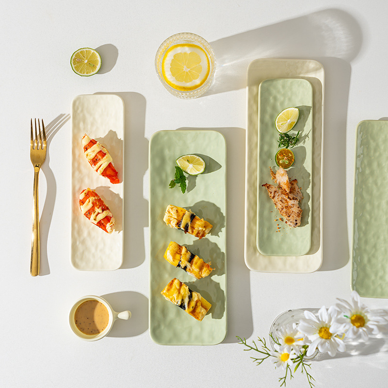 Creative 12-inch cream fish plate milk white milk Green large ceramic household rectangular plate fruit plate sushi plate Creative 12-inch cream fish plate milk white milk Green large ceramic household rectangular plate fruit plate sushi plate