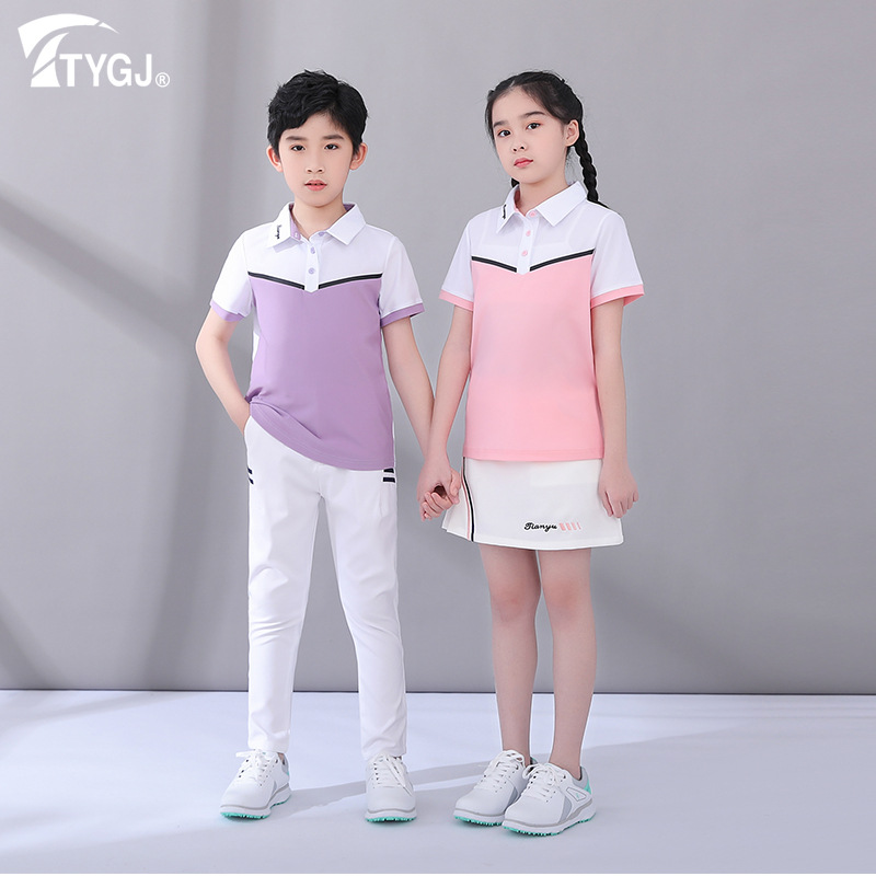 Golf clothing children's short-sleeved polo shirt boys' and girls' sports top T-shirt quick-drying breathable polo shirt