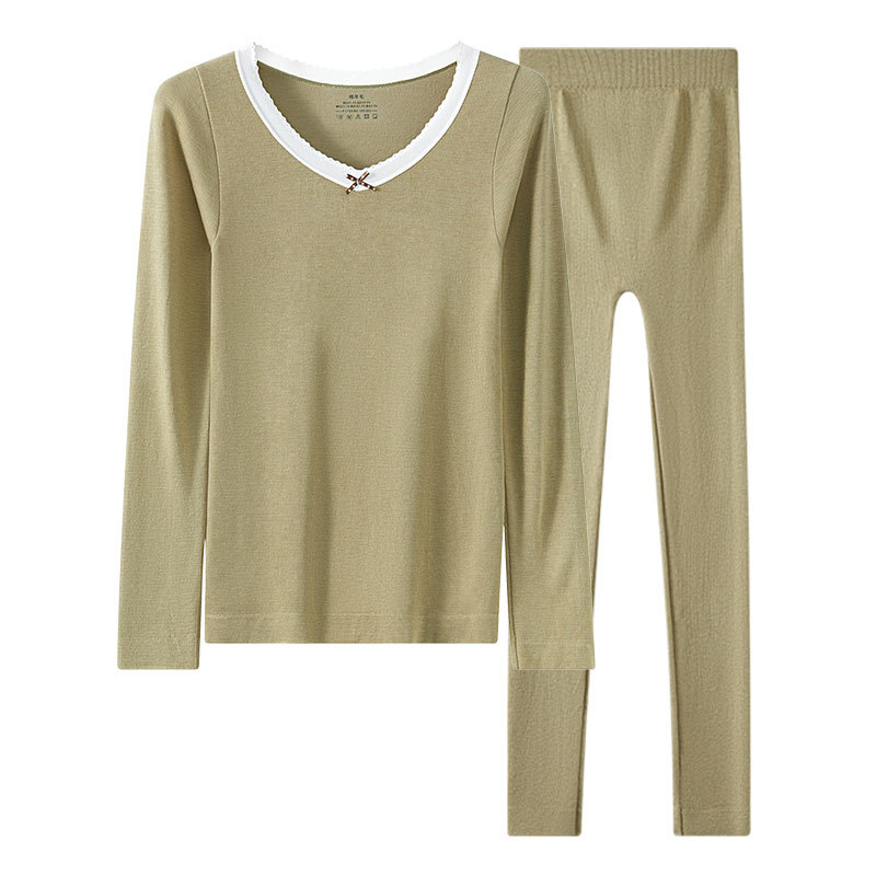 Ropa de otoño, pantalones largos, lana de oveja para mujer, ropa abrigada y abrigada, ropa interior, ropa de línea sin costuras, pantalones, traje cálido, otoño para mujer