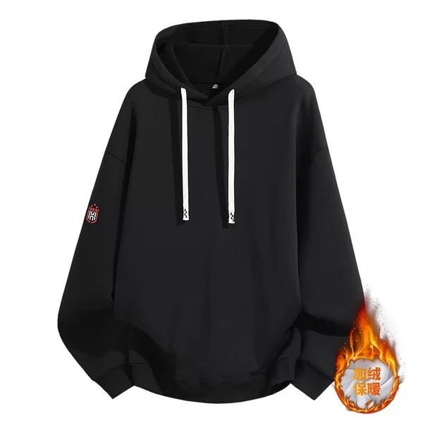 New autumn and winter fleece-lined thickened men's hooded sweatshirt, sporty casual trendy fashion jacket, loose-fitting top