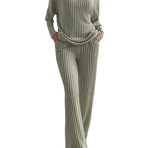 2025 Autumn Fashion Versatile Set Cross-border New Home Fashion Casual Straight Leg Quality Loose V Two-Piece Set