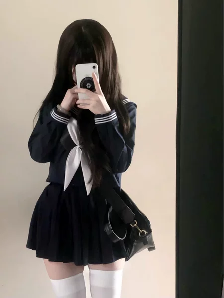 Original Japanese-style JK uniform, basic model, authentic black sailor suit, student uniform set for girls