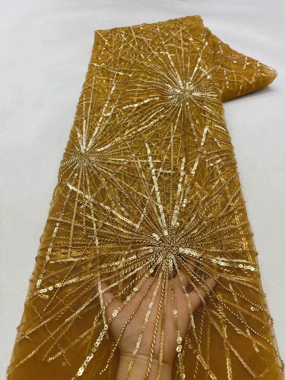 Fuegos artificiales de verano rayas lentejuelas encaje vestido europeo y americano los niños tela bordada JX3556