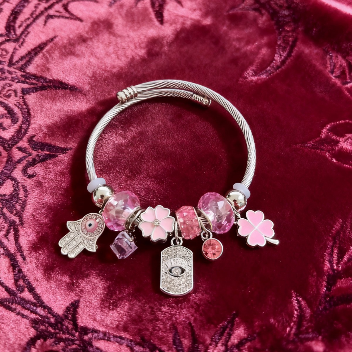 Brote transfronteriza Panjia brazalete de acero inoxidable diamante rosa aleación ojo del demonio mano de Dios joyas de tetrahedron