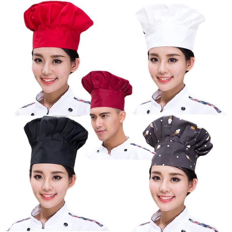 带松紧涤棉布厨师帽西餐厅帽子饭店服务员蘑菇帽
