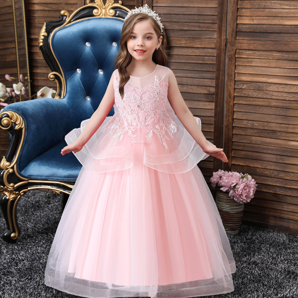 Pasarela de niñas de gama alta vestido de princesa largo para niños nuevos vestido de rendimiento de niña de flores vestido de malla mullido