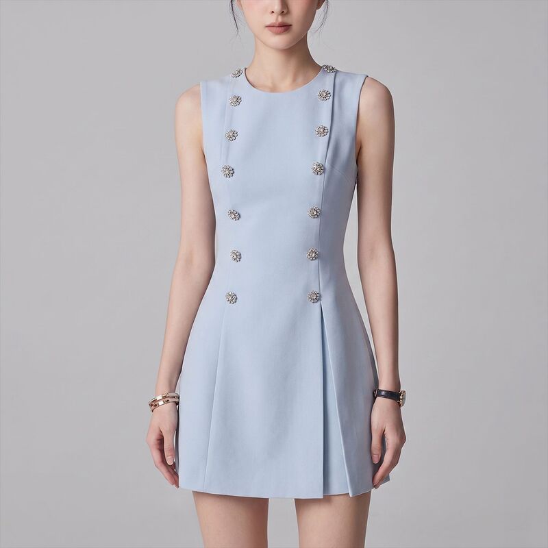 2026 Summer Women's Blue Dress with a Flattering Cut, Waist-Cinching, Flared Design, Slimming, Versatile for Commuting 2241 2026 Summer Women's Blue Dress with a Flattering Cut, Waist-Cinching, Flared Design, Slimming, Versatile for Commuting 2241