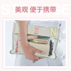 跨境字母貼透明pvc化妝包高顏值大容量防水化妝品收納袋批發