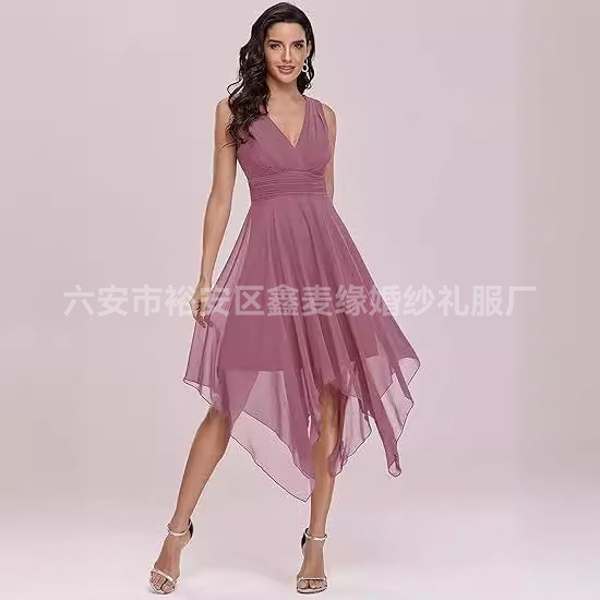 Amazon Women's Ruched Waist Sleeveless Wedding Guest Dress Chiffon Irregular Hem Cocktail Evening Dress