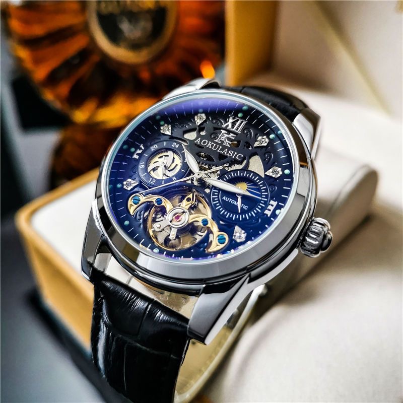 Men's Mechanical Skeleton Watch Automatic Tourbillon Business Gold_voghion.com