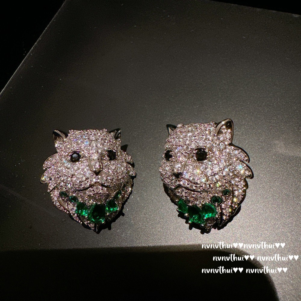 2103QIP three-dimensional kitten meow zircon earrings ~ no box