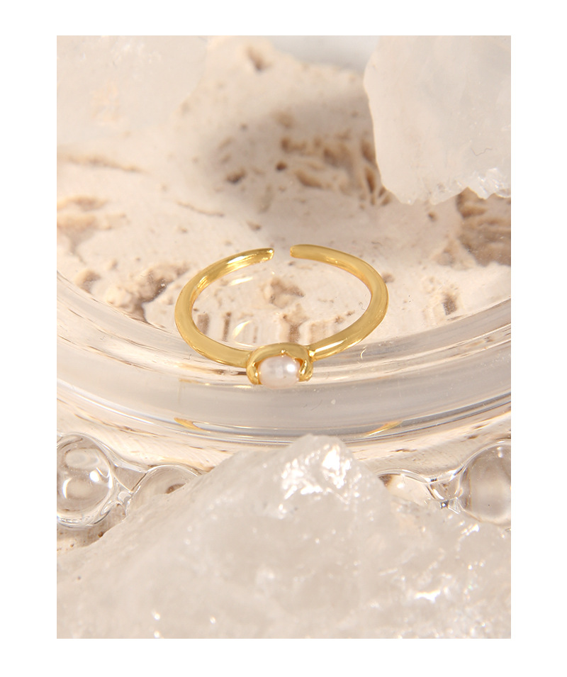 Simple Style Round Sterling Silver Plating Artificial Pearls Open Ring