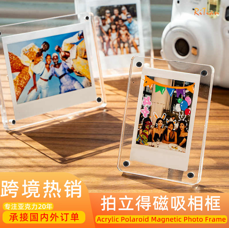 Polaroid 3inch Acrylic Magnetic Photo Frame Transparent Instax Fuji Mini 4inch Small Card Photo Display Stand