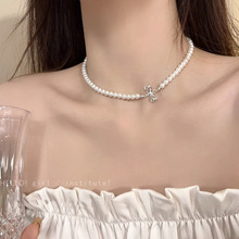 温柔蝴蝶珍珠项链轻奢小众设计感高级锁骨链女网红气质脖颈链配饰