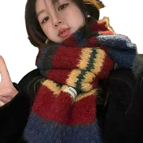 Fair Isle Christmas Red Knit Wool Scarf for Women - Winter 2025 New Arrival Thick Warm Shawl Neck Scarf