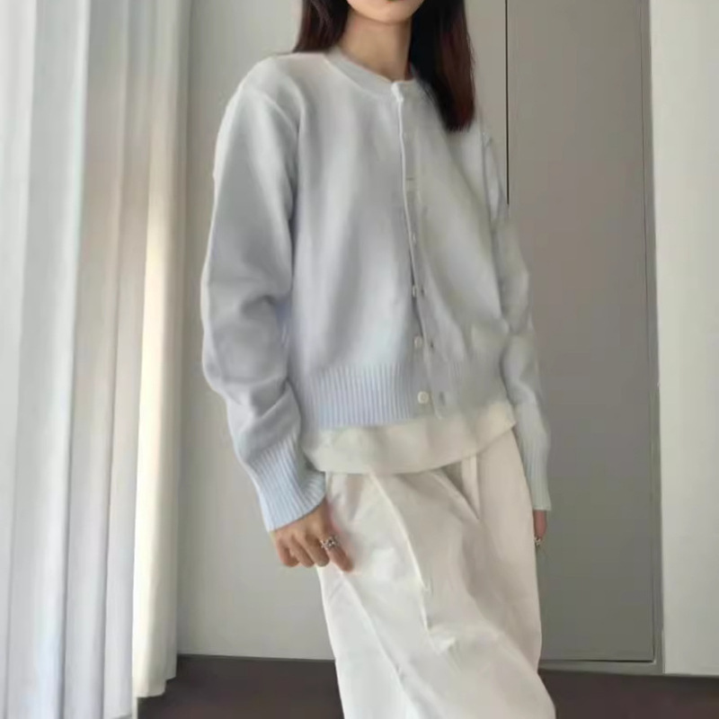Short light blue Knitted Sweater Cardigan Autumn 2024 New Women's Summer Top Women's Sweater Jacket