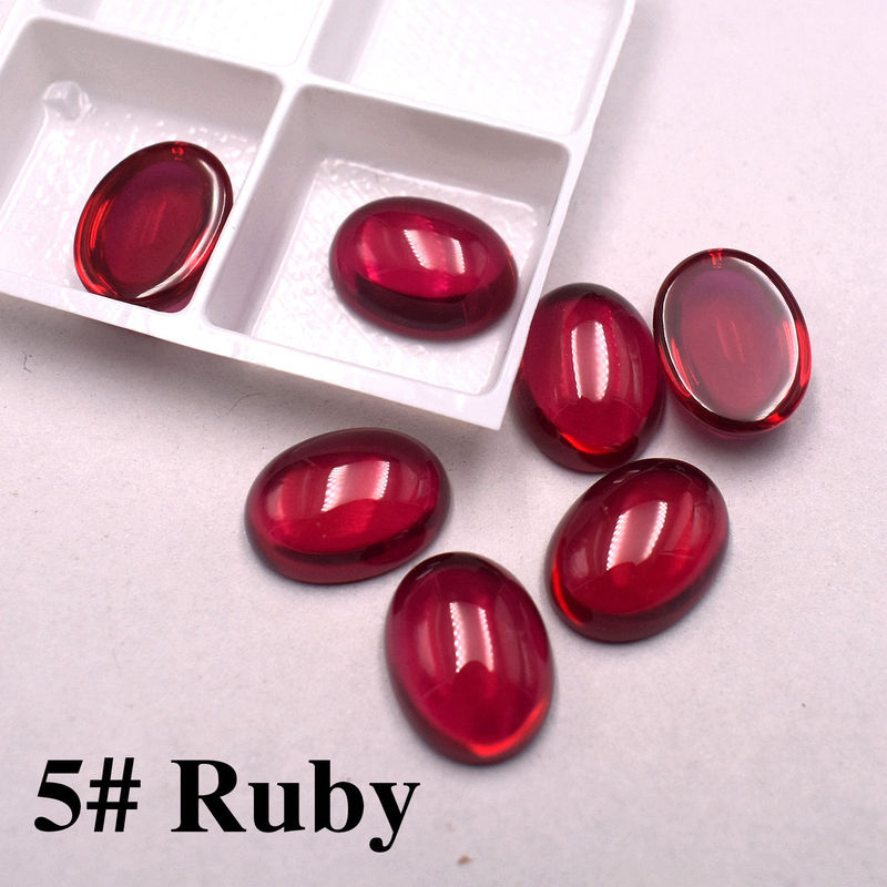 Egg-shaped flat-bottomed plain surface 5 # Synthetic ruby cabochon, oval ring, curved cabochon, smooth cabochon